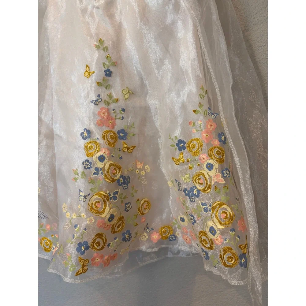 Rare Disney Live Action Cinderella Girl Floral Embroidery Costume Dress White 4T